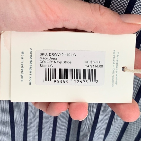 Carve Designs Macy Dress Navy Stripe Women’s Large Relaxed Cami Maxi Dress NWT - Picture 5 of 16